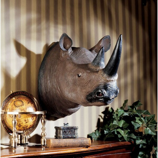 Black Rhinoceros Wall Trophy Sculpture Decor Wildlife Fake Not Real